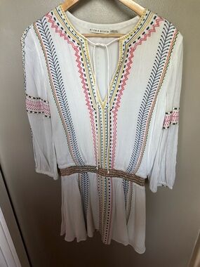 Alice + Olivia Embroidered Peasant Dress Size 4 Boho Mini White